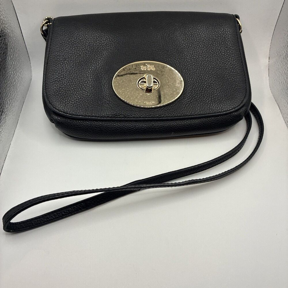 Coach Liv Pouch Crossbody Bag Black Pebbled Leather Small Purse